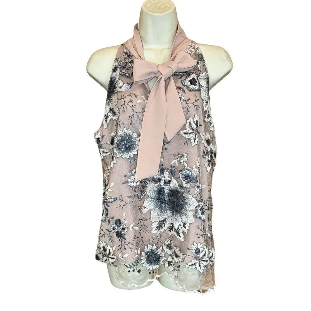 Drew Brent Peach & Grey Lace Overlay Blouse NWT Size Medium